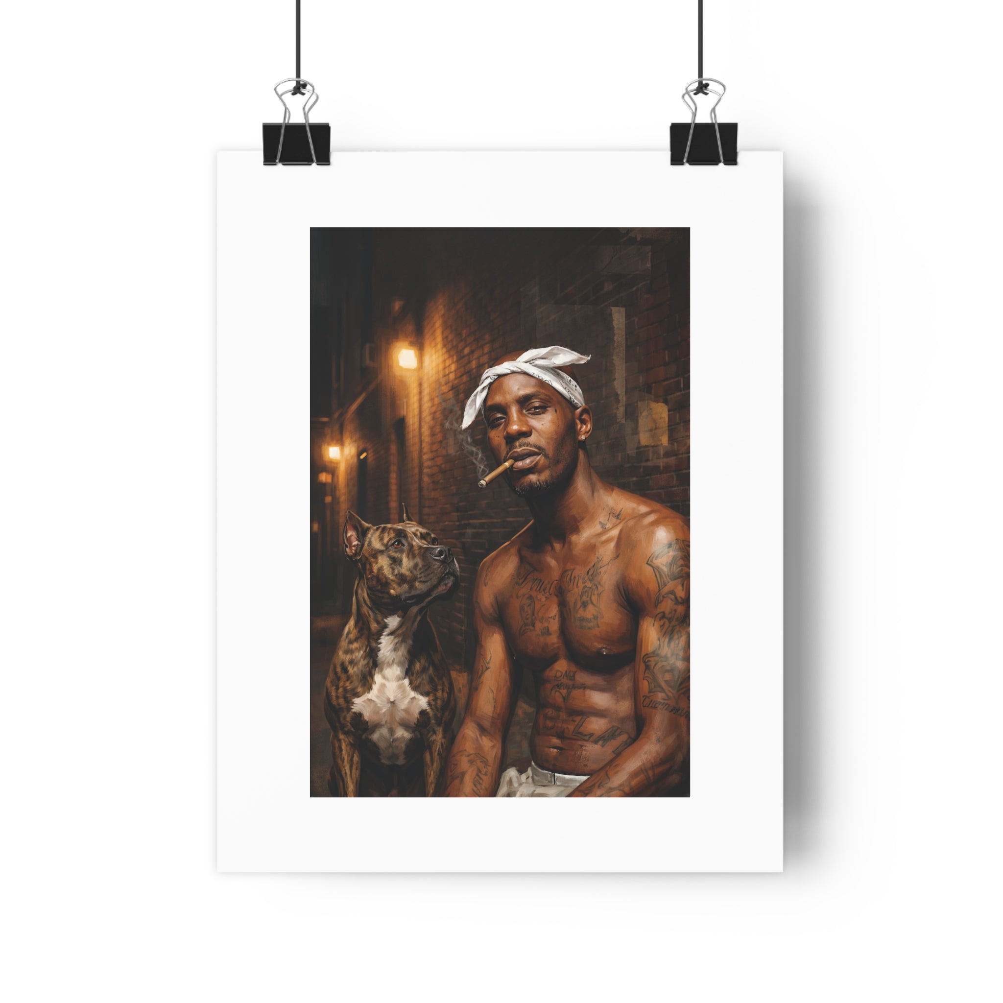 Urban Street Portrait Poster — Muscular Man with Dog
