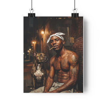 Urban Street Portrait Poster – Muscle Man with Dog
