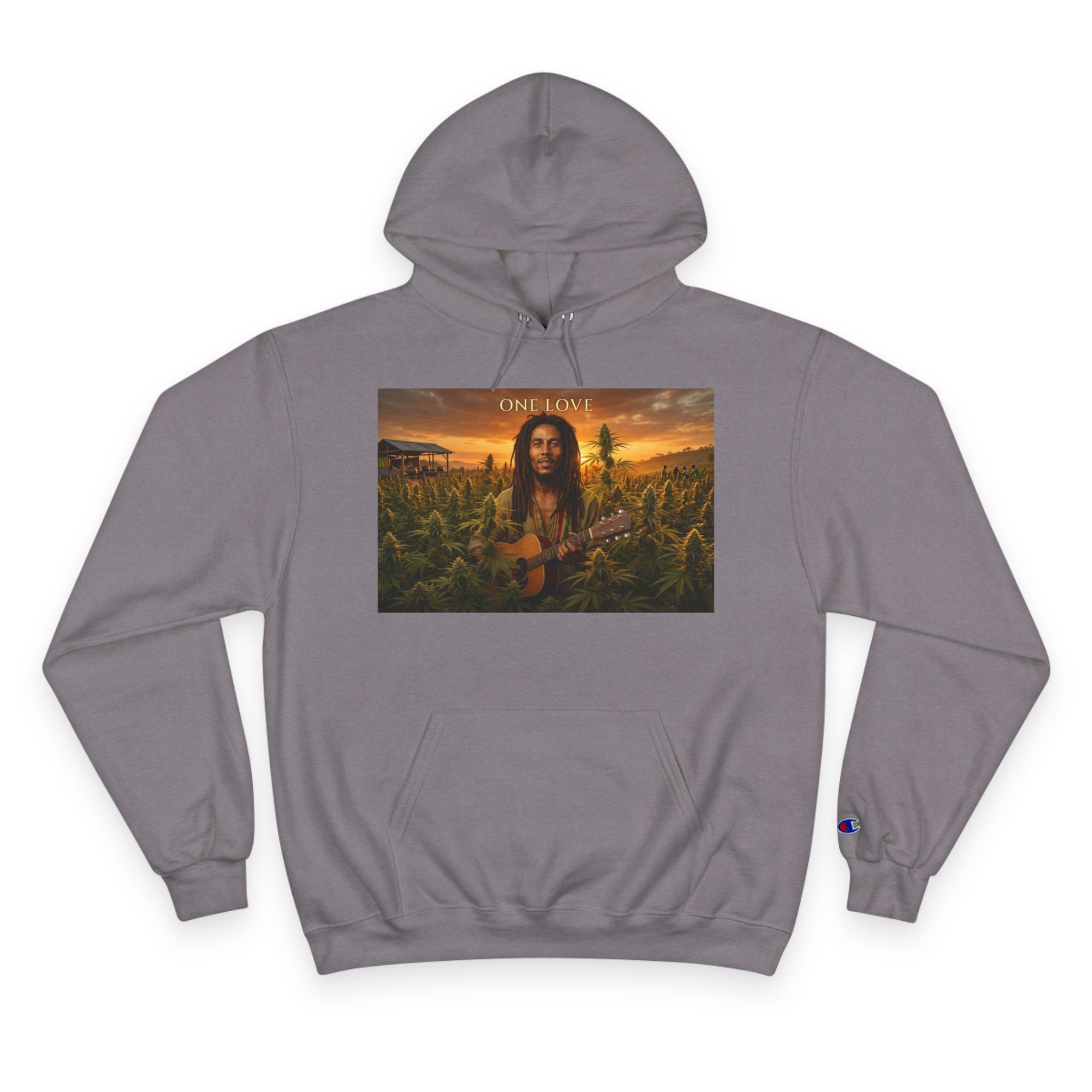 Champion Hoodie — Sunset Guitar Portrait Graphic Hoodie