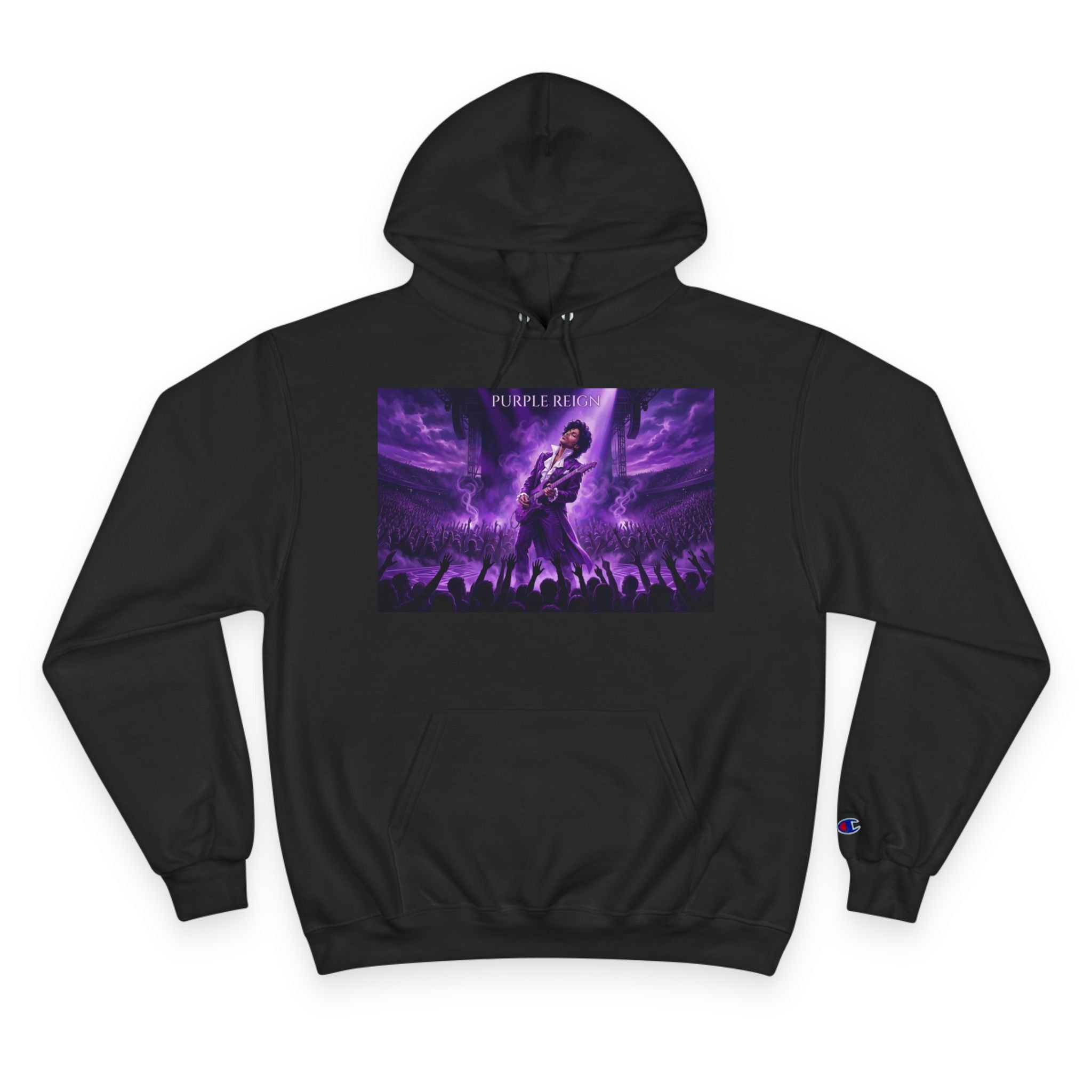 Champion Hoodie with Purple Concert Graphic – Live Music Band Stage Design