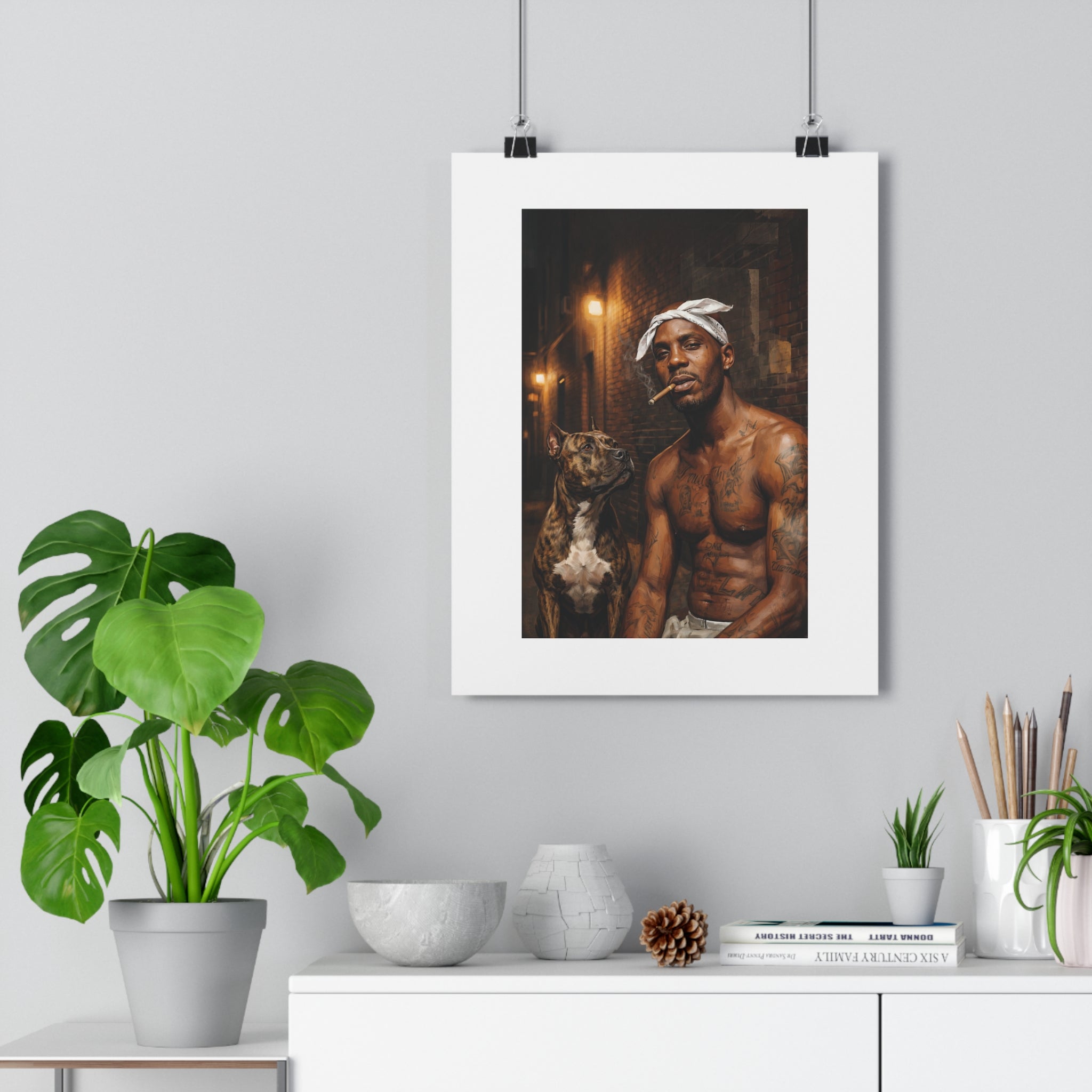 Urban Street Portrait Poster — Muscular Man with Dog