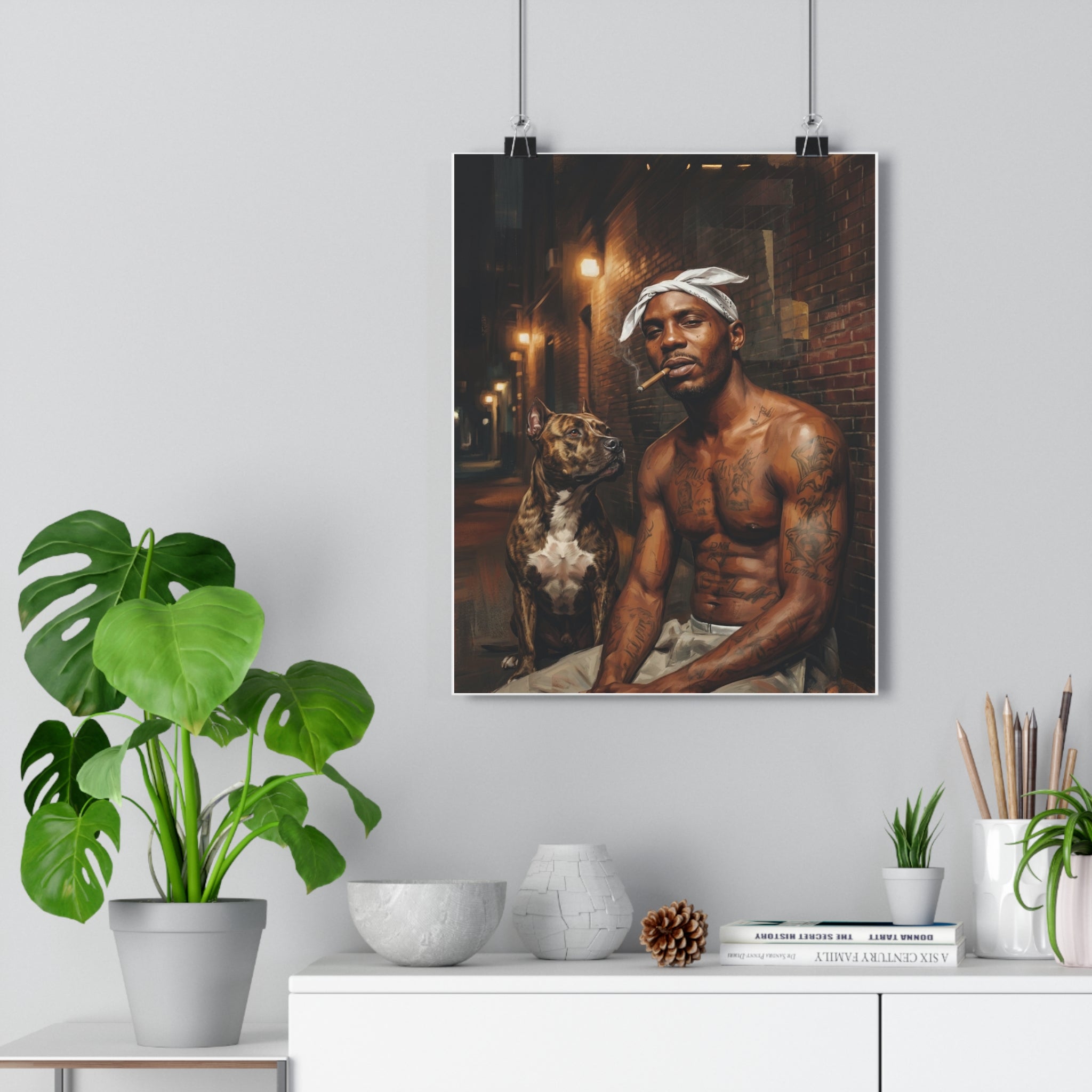 Urban Street Portrait Poster – Muscle Man with Dog