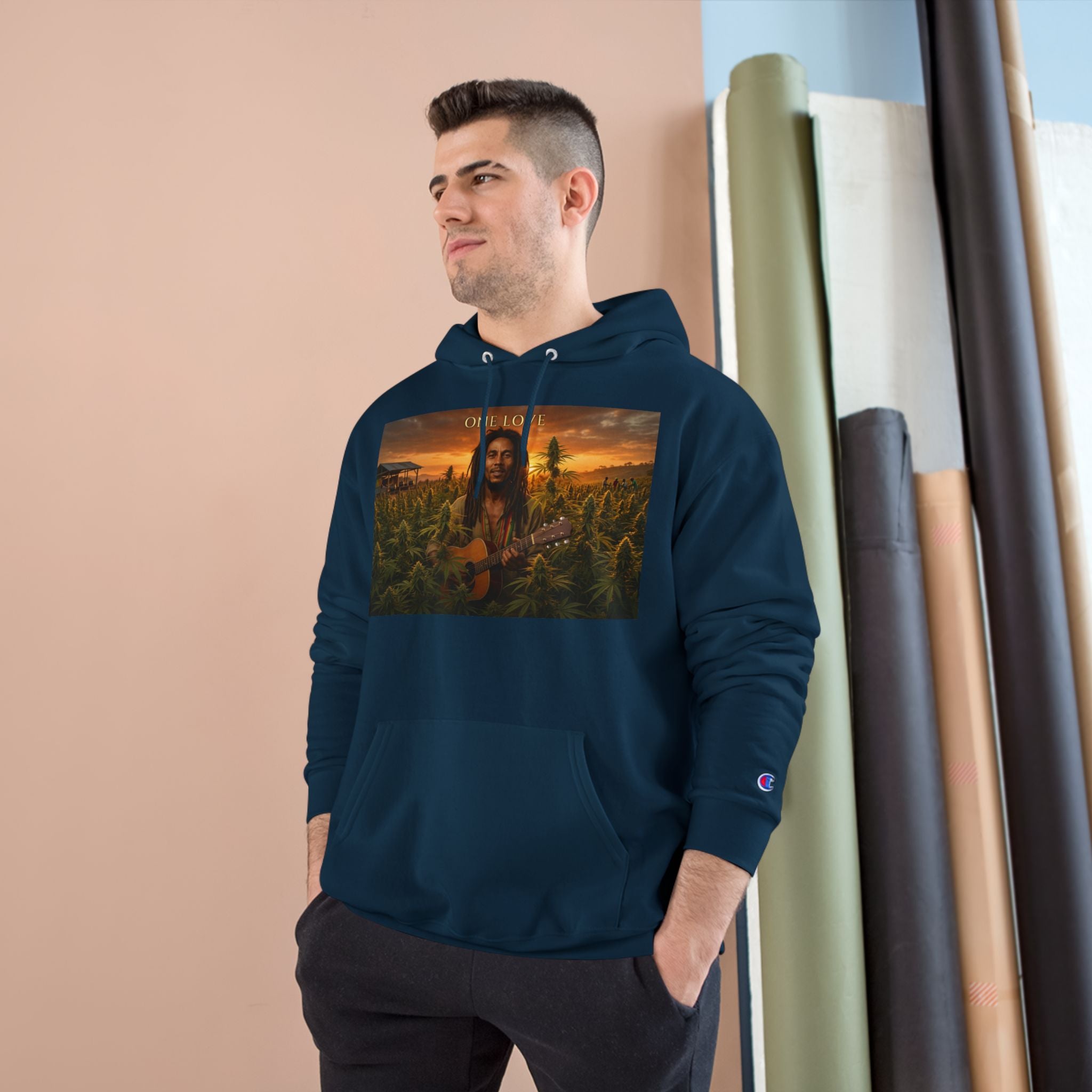 Champion Hoodie — Sunset Guitar Portrait Graphic Hoodie