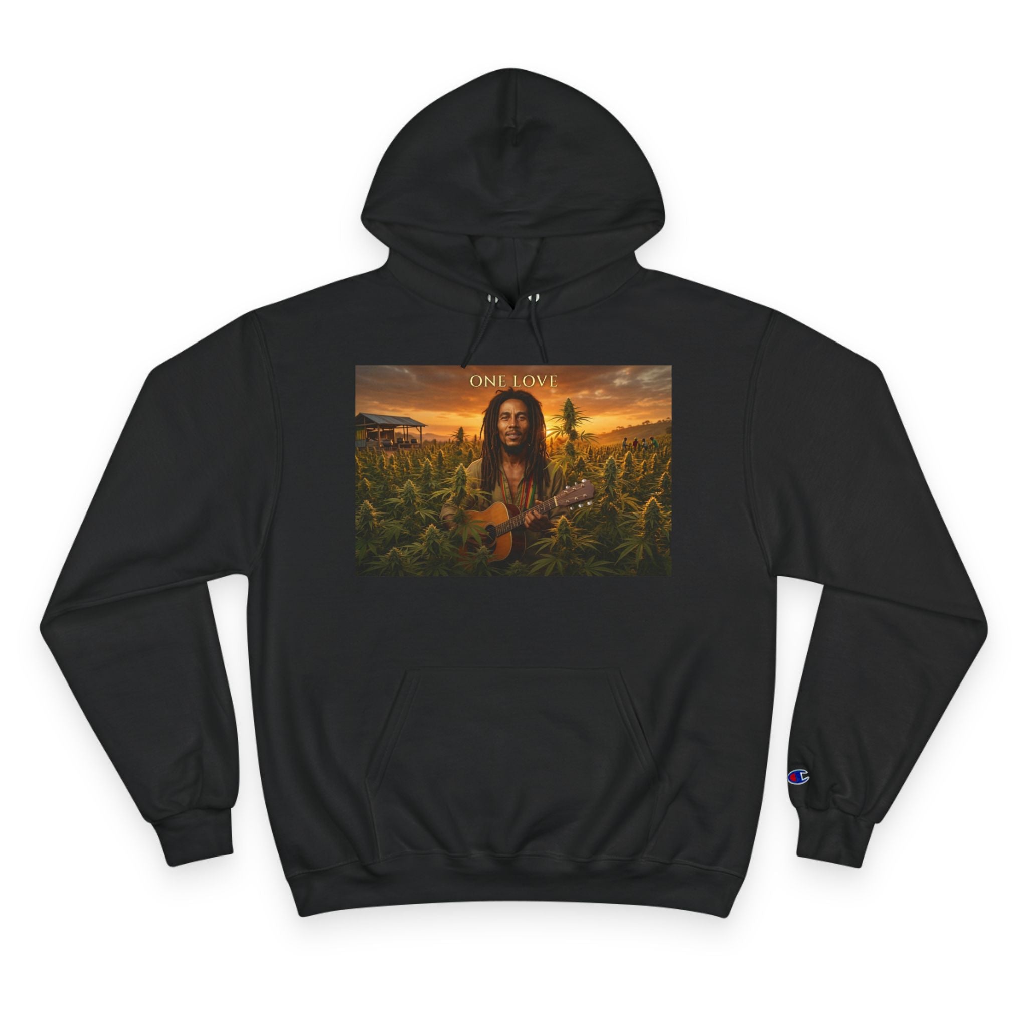 Champion Hoodie — Sunset Guitar Portrait Graphic Hoodie