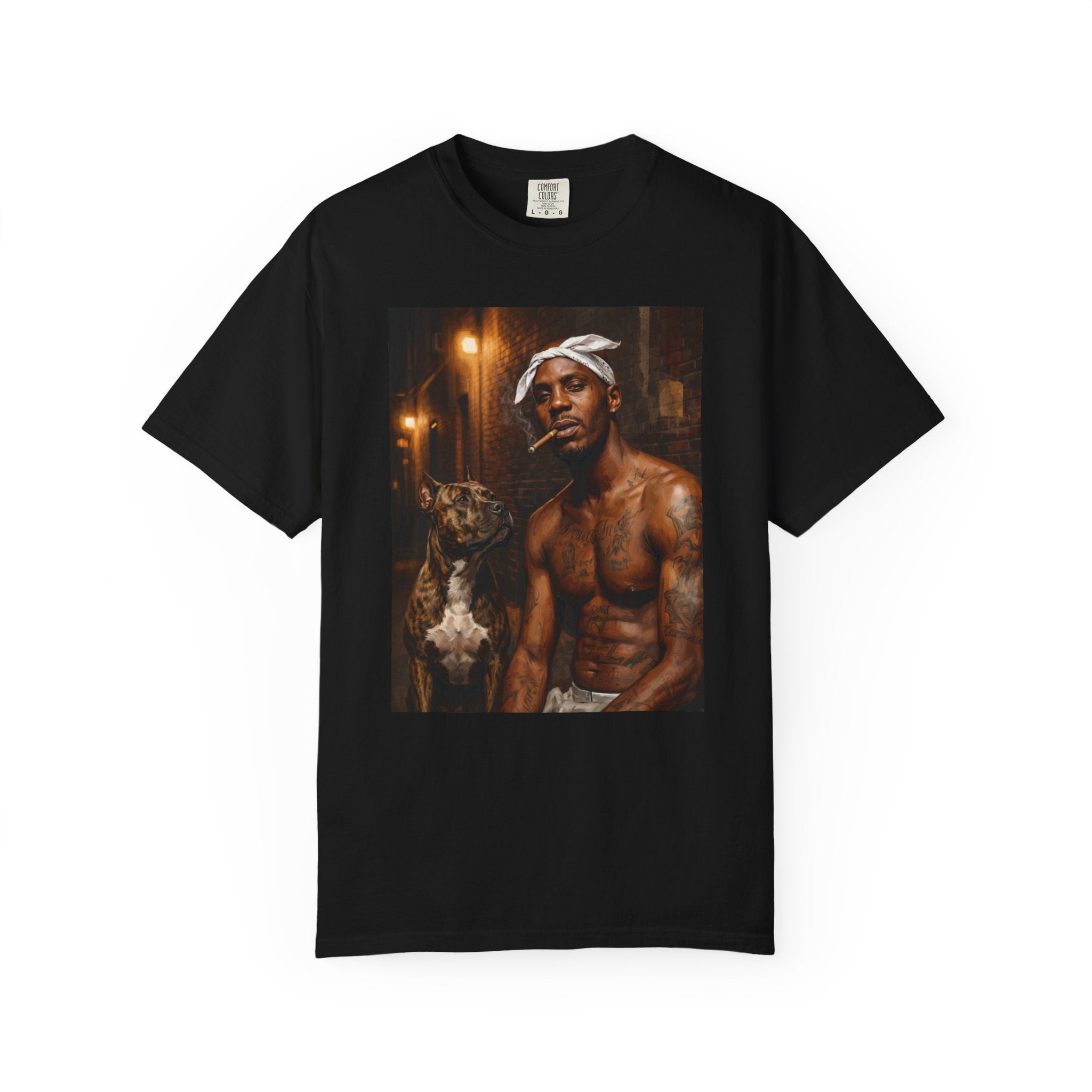Graphic T-Shirt — Street Style Muscular Portrait with Dog