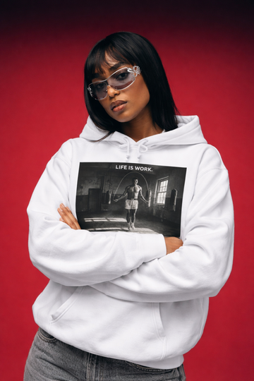 Life is Work Hoodie — Vintage Pinup Street Scene Sweatshirt
