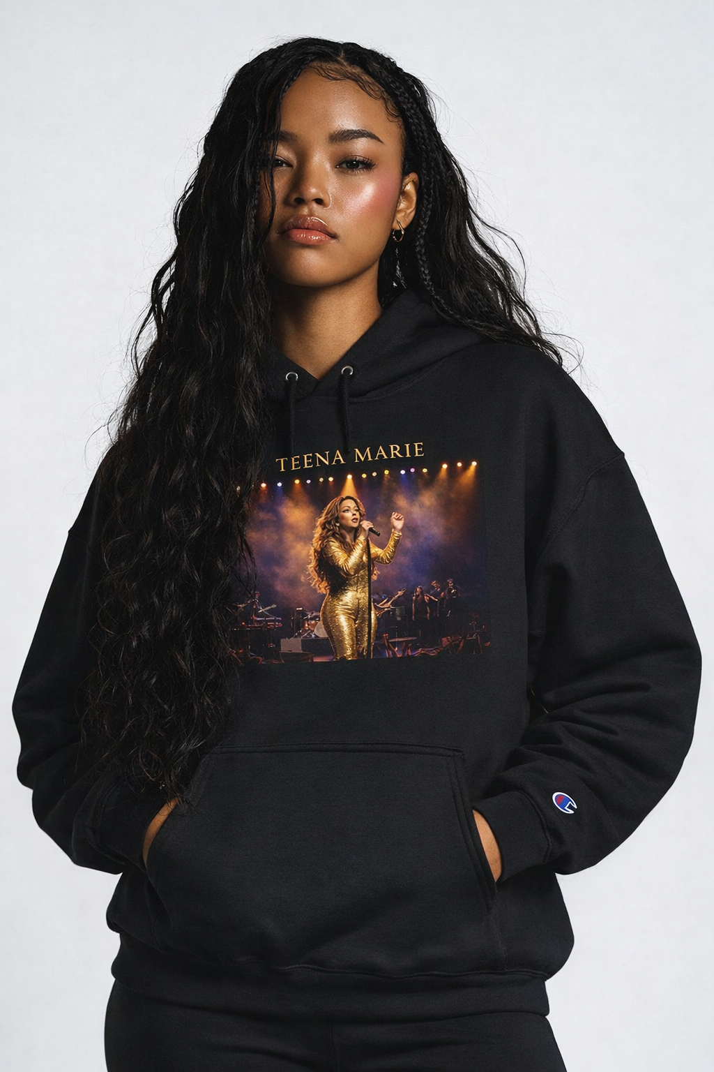 Live Concert Photo Hoodie — Gold Stage Singer Graphic