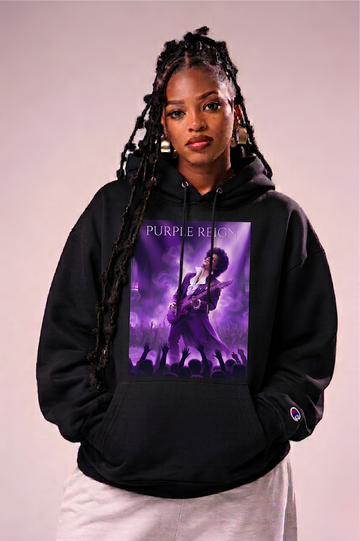Champion Hoodie with Purple Concert Graphic – Live Music Band Stage Design