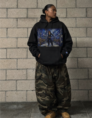 Champion Hoodie — Urban Nightscape Streetwear Hoodie with Bold City Graphic
